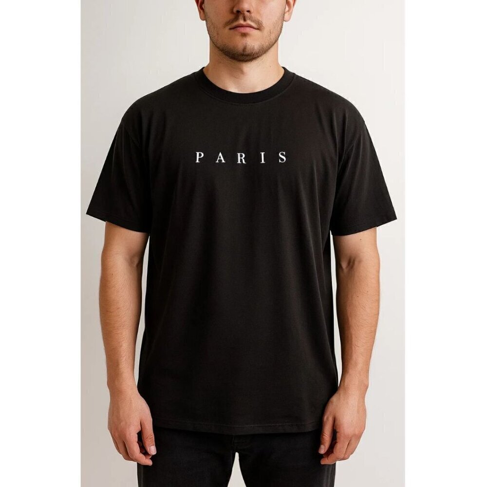 SHEIN Men's Small Black Paris Graphic Short Sleeve T-Shirt Casual Streetwear NIB